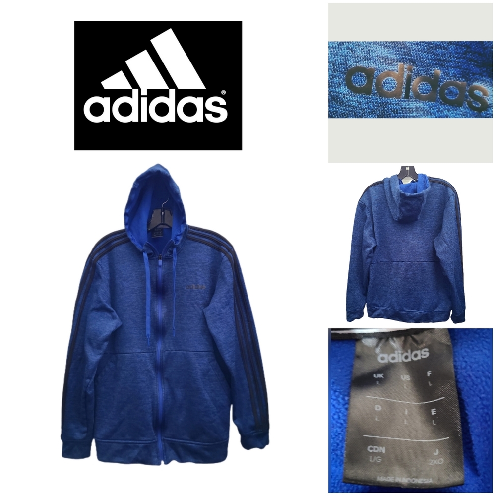 ADIDAS MEN'S BLUE ZIP FRONT HOODIE SIZE LARGE - Picture 1 of 5